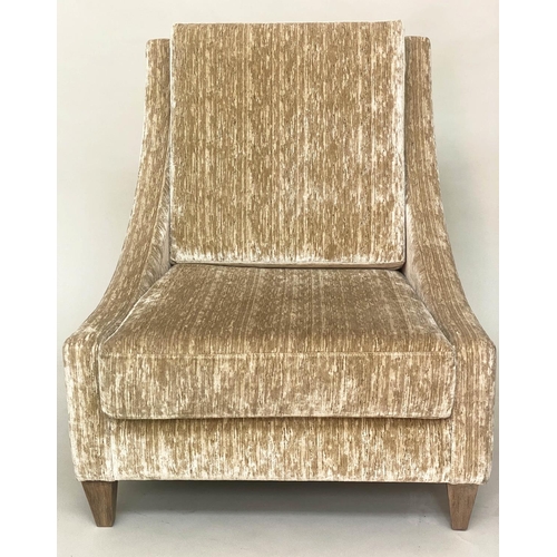 96 - ARMCHAIR, winged with sloping arms in neutral textured chenille velvet, 66cm W.