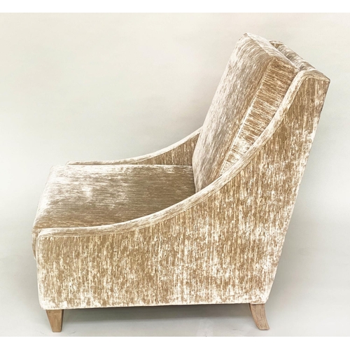 96 - ARMCHAIR, winged with sloping arms in neutral textured chenille velvet, 66cm W.