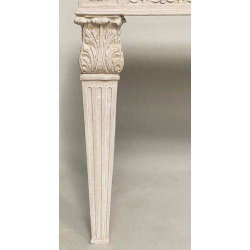 88 - CONSOLE TABLE, 151cm x 51cm D x 80cm H, Italian, grey painted top with carved rosette frieze and , t... 