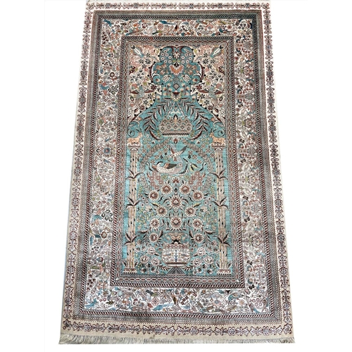 91 - FINE PURE SILK HEREKE DESIGN RUG, 178cm x 95cm.