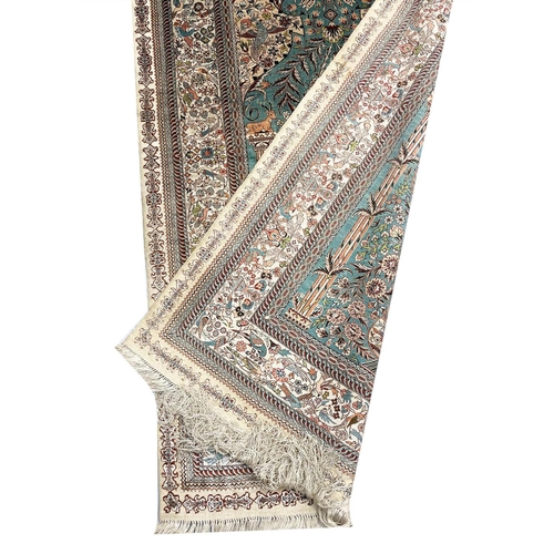 91 - FINE PURE SILK HEREKE DESIGN RUG, 178cm x 95cm.