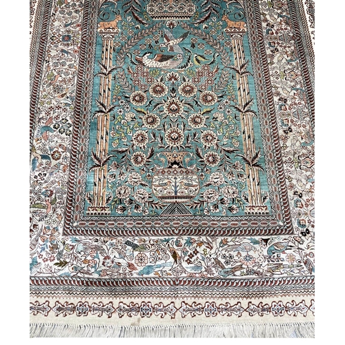 91 - FINE PURE SILK HEREKE DESIGN RUG, 178cm x 95cm.