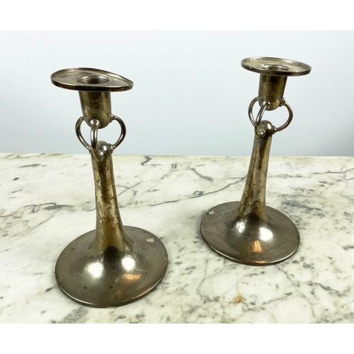 15 - SILVER CANDLESTICKS, Arts and Crafts, Hardy Bros Ltd, London 1910, 20cm H, along with a pair of Mapp... 