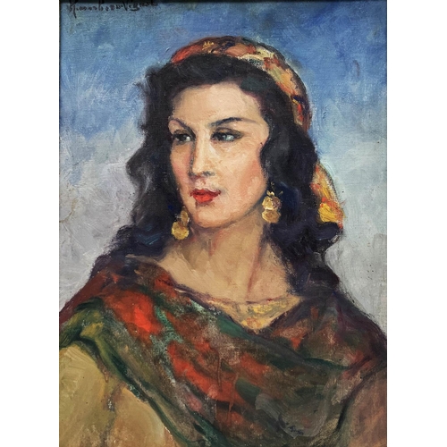 58 - LEONIE HUMBERT VIGNOT (1879-1960, Lyon, France), 'Portrait of a Spanish Gypsy', oil on board, 34cm x... 