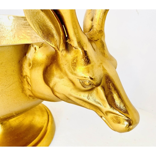 374 - CHAMPAGNE BATH, 54cm high, 75cm wide, 47cm deep, gilt metal finish, twin stag head handles.