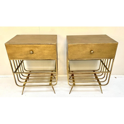 373 - SIDE CABINETS, a pair, 56cm high, 40cm wide, 28cm deep, gilt metal, fitted with a single drawer, sin... 