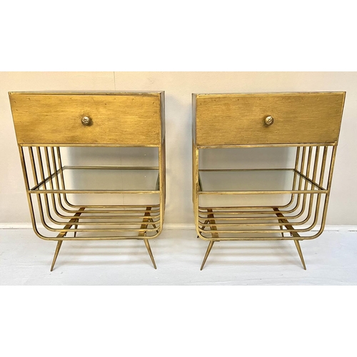 373 - SIDE CABINETS, a pair, 56cm high, 40cm wide, 28cm deep, gilt metal, fitted with a single drawer, sin... 