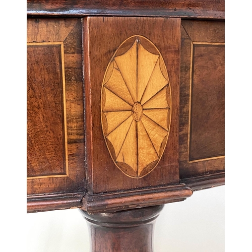 102 - CARD TABLE, George III Irish mahogany and tulipwood demi lune foldover with paterae inlaid frieze an... 