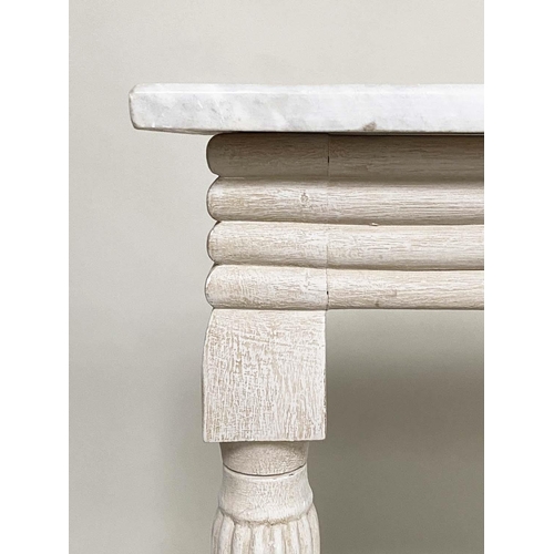 112 - CONSOLE TABLE, Regency style grey painted with reeded frieze and turned tapering supports, 123cm W x... 