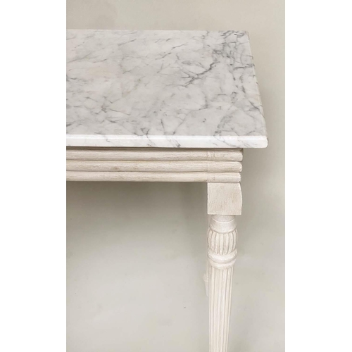 112 - CONSOLE TABLE, Regency style grey painted with reeded frieze and turned tapering supports, 123cm W x... 