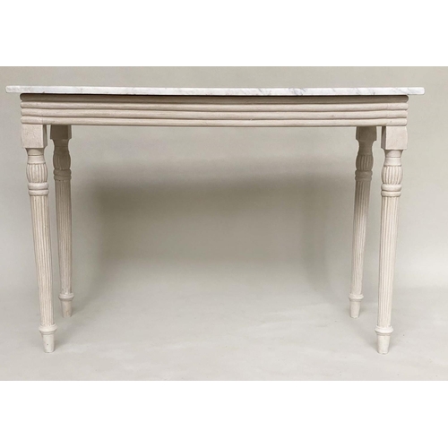 112 - CONSOLE TABLE, Regency style grey painted with reeded frieze and turned tapering supports, 123cm W x... 