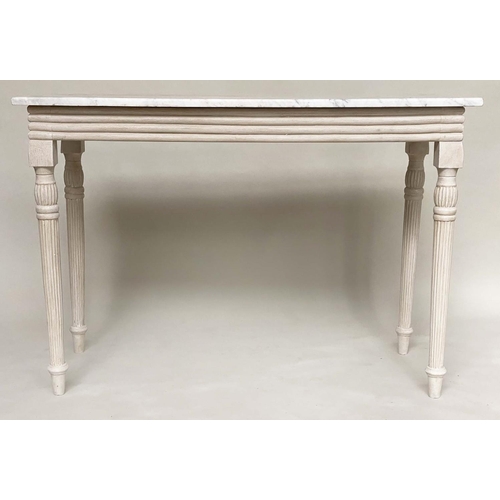 112 - CONSOLE TABLE, Regency style grey painted with reeded frieze and turned tapering supports, 123cm W x... 