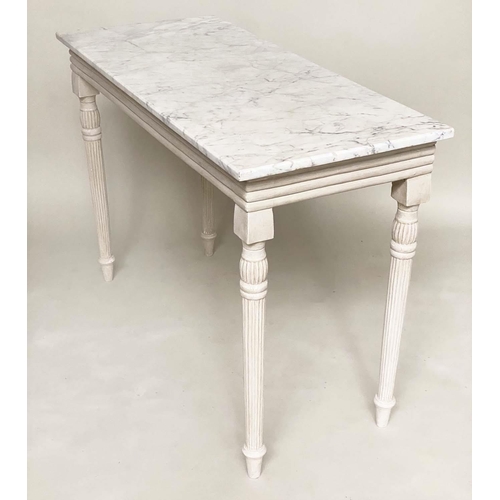 112 - CONSOLE TABLE, Regency style grey painted with reeded frieze and turned tapering supports, 123cm W x... 