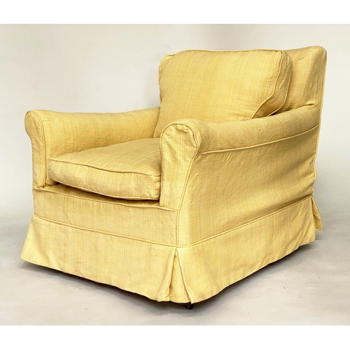 113 - HOWARD STYLE ARMCHAIR, early 20th century Country House, deep armchair with feather filled cushions ... 