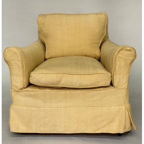 113 - HOWARD STYLE ARMCHAIR, early 20th century Country House, deep armchair with feather filled cushions ... 