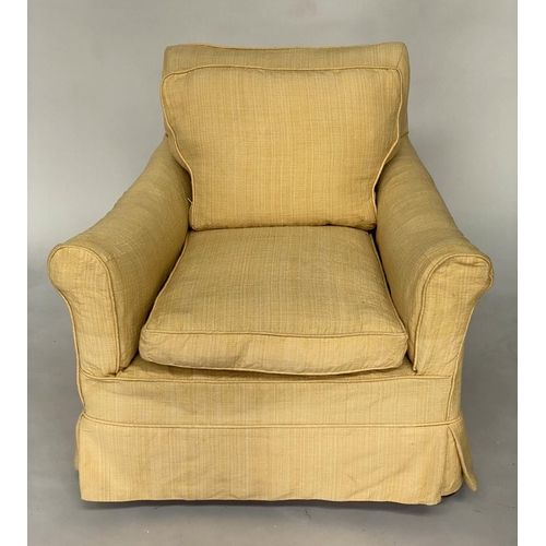 113 - HOWARD STYLE ARMCHAIR, early 20th century Country House, deep armchair with feather filled cushions ... 