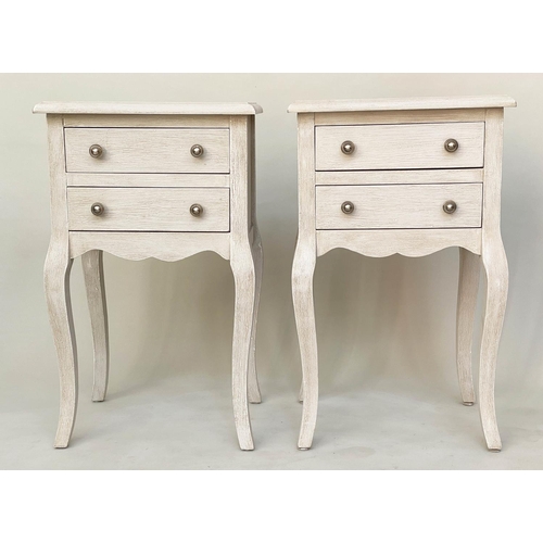 121 - BEDSIDE CHESTS, a pair, French Louis XV style traditionally grey painted each with two drawers and s... 