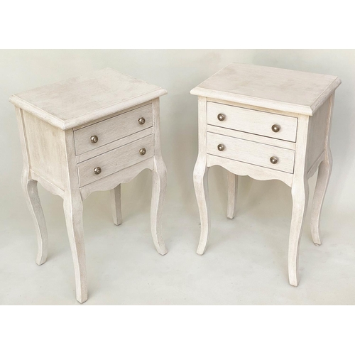 121 - BEDSIDE CHESTS, a pair, French Louis XV style traditionally grey painted each with two drawers and s... 