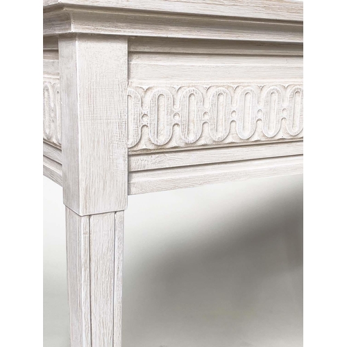 128 - CONSOLE TABLES, a pair, Regency style grey painted each with fluted frieze and square support, 85cm ... 