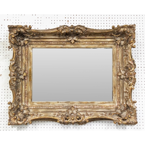 142 - WALL MIRROR, 83cm H x 65cm D, converted from a picture frame bearing plaque.