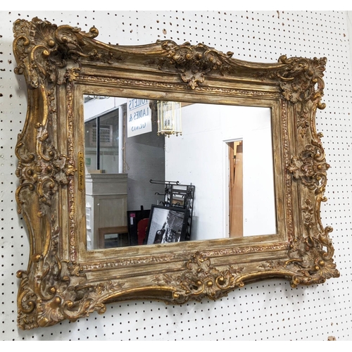 142 - WALL MIRROR, 83cm H x 65cm D, converted from a picture frame bearing plaque.