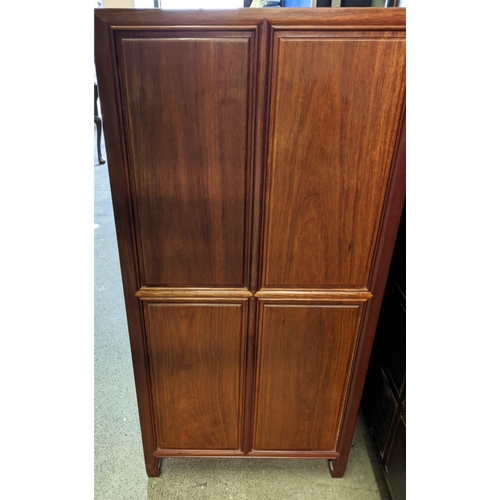 144 - CHINESE CHEST, 92cm W x 51cm D x 103cm H, hardwood panelled side and top with six drawers.