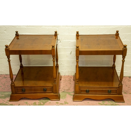 187 - BEDSIDE TABLES, 60cm H x 45cm W x 45cm D, a pair, Georgian style yewwood, each with single drawer. (... 