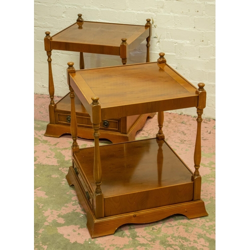 187 - BEDSIDE TABLES, 60cm H x 45cm W x 45cm D, a pair, Georgian style yewwood, each with single drawer. (... 