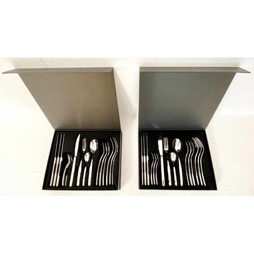 342 - CUTLERY CANTEENS, a pair, each with each setting for four, polished metal, 23cm x 23cm.