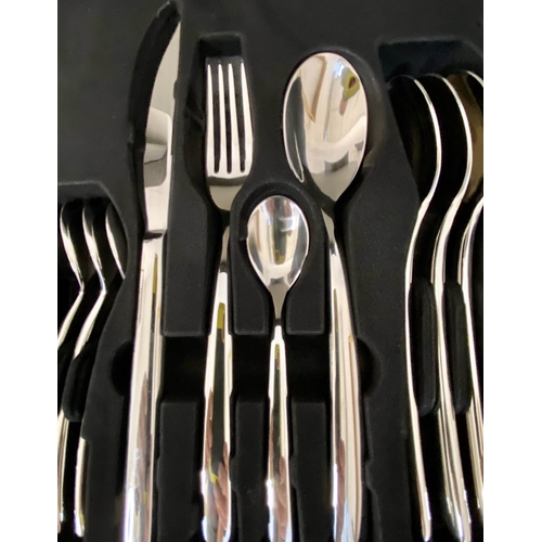 342 - CUTLERY CANTEENS, a pair, each with each setting for four, polished metal, 23cm x 23cm.