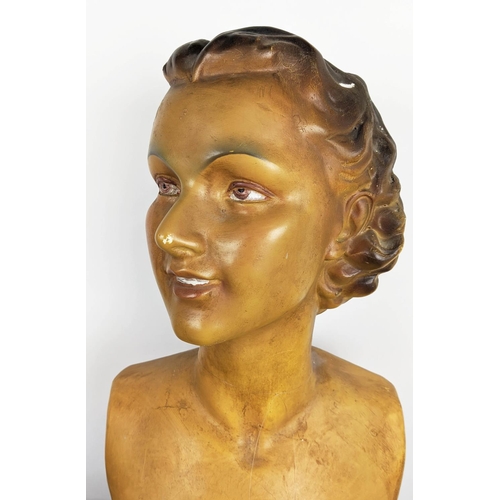 397 - SHOP DISPLAY BUST, vintage mid century, painted plaster, 66cm H.