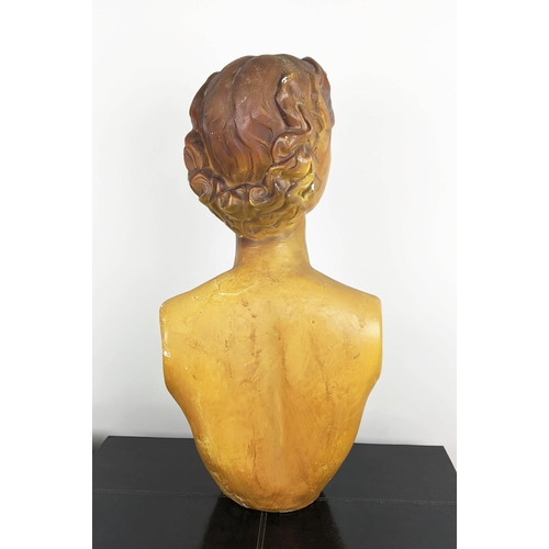 397 - SHOP DISPLAY BUST, vintage mid century, painted plaster, 66cm H.