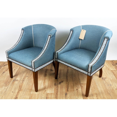 400 - TUB CHAIRS, a pair, each 58cm W x 73cm H, with piped and studded detail. (2)