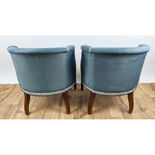 400 - TUB CHAIRS, a pair, each 58cm W x 73cm H, with piped and studded detail. (2)