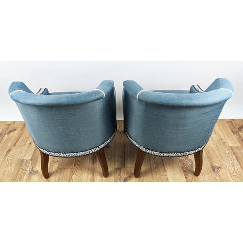 400 - TUB CHAIRS, a pair, each 58cm W x 73cm H, with piped and studded detail. (2)