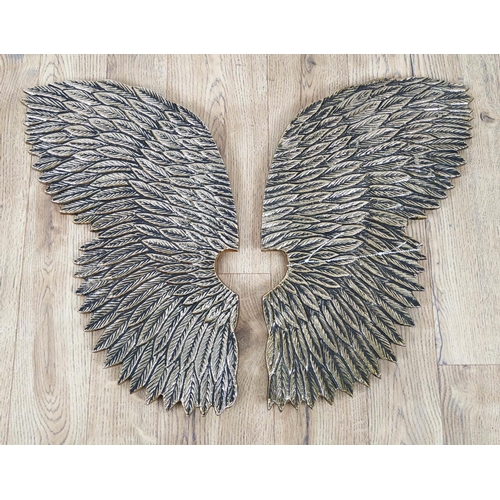 407 - WINGS OF AN  ANGEL, contemporary school wall relief, 25cm each wing, gilt metal. (2)