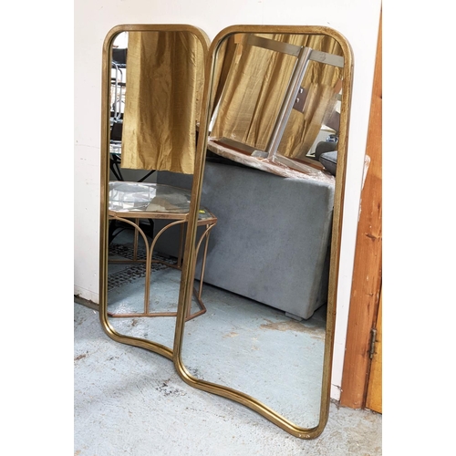 414 - WALL MIRRORS, a pair, 1950s Italian style lozenge design, gilt metal frames, 123cm x 60cm. (2)