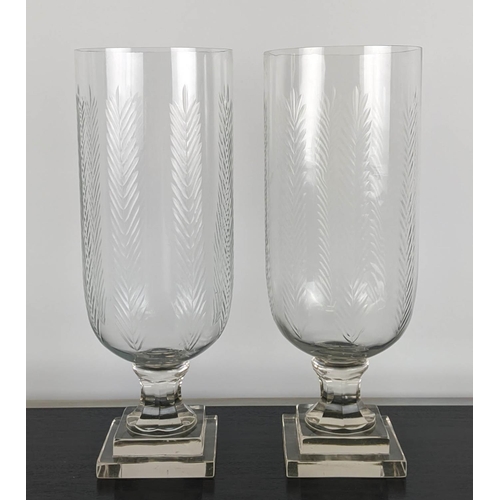 416 - HURRICANE LANTERNS, a pair, cut glass, 39.5cm x 14.5cm diam. (2)