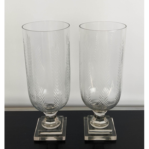 416 - HURRICANE LANTERNS, a pair, cut glass, 39.5cm x 14.5cm diam. (2)