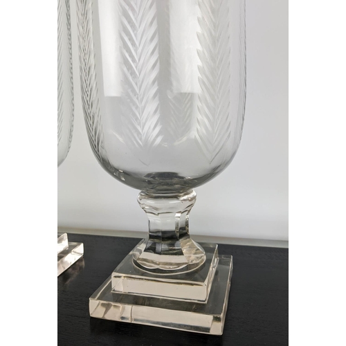 416 - HURRICANE LANTERNS, a pair, cut glass, 39.5cm x 14.5cm diam. (2)