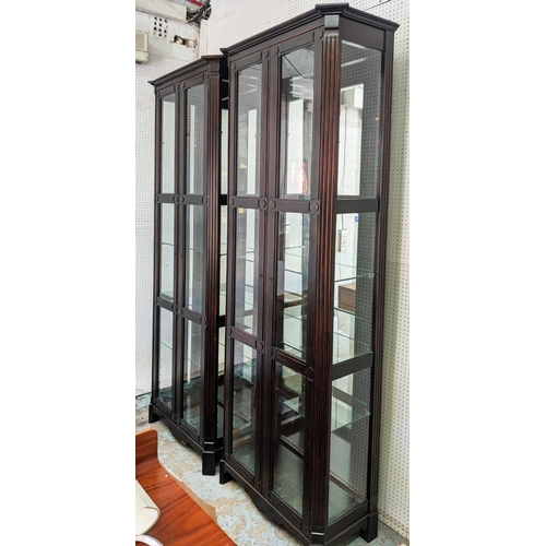 420 - DISPLAY CABINETS, a pair, glazed with mirrored backs, each with five glass shelves, lockable, 80cm x... 