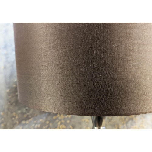 436 - TABLE LAMPS, a pair, polished metal, with shades, 65cm H. (2)