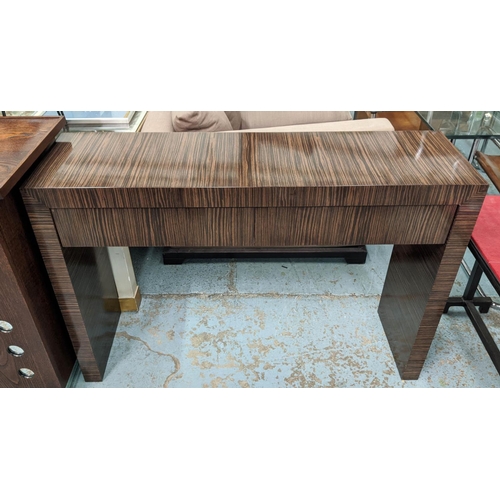 440 - CONSOLE TABLE, Macassar veneer, with two drawers, 120cm x 35cm x 80cm.