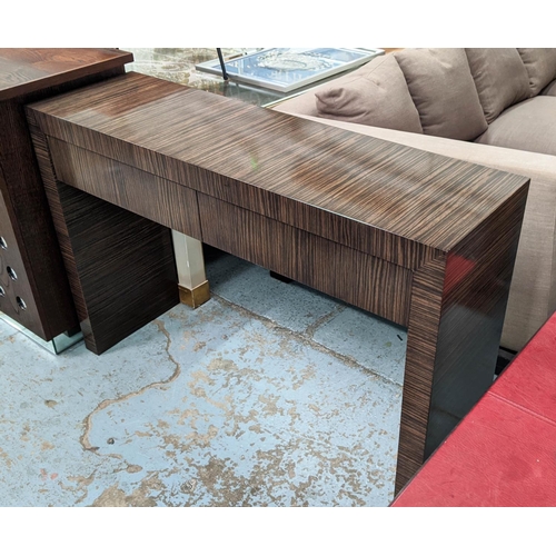 440 - CONSOLE TABLE, Macassar veneer, with two drawers, 120cm x 35cm x 80cm.