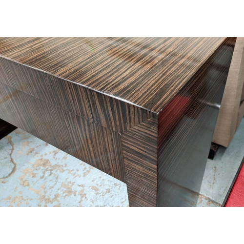 440 - CONSOLE TABLE, Macassar veneer, with two drawers, 120cm x 35cm x 80cm.