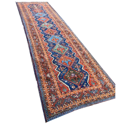 82 - ANTIQUE QASHQAI RUNNER, 390cm x 110cm.