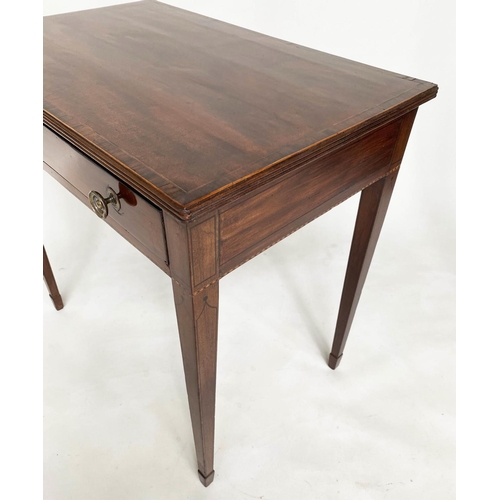 98 - WRITING TABLE, George III mahogany and ebony line inlaid with rosewood crossbanded top and full widt... 