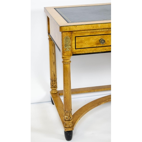 177 - WRITING TABLE, 77cm H x 125cm W x 60cm D, Empire style burr ash and brass mounted with black leather... 