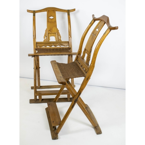 192 - FOLDING CHAIRS, 102cm H x 59cm W, a pair, 19th century Chinese elm with woven seats. (2)