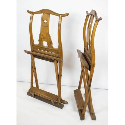 192 - FOLDING CHAIRS, 102cm H x 59cm W, a pair, 19th century Chinese elm with woven seats. (2)